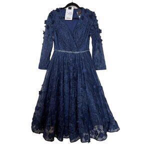 Mac Duggal Gown Dress Size 6 Blue Floral Embellished Cocktail Lace 67387 $538